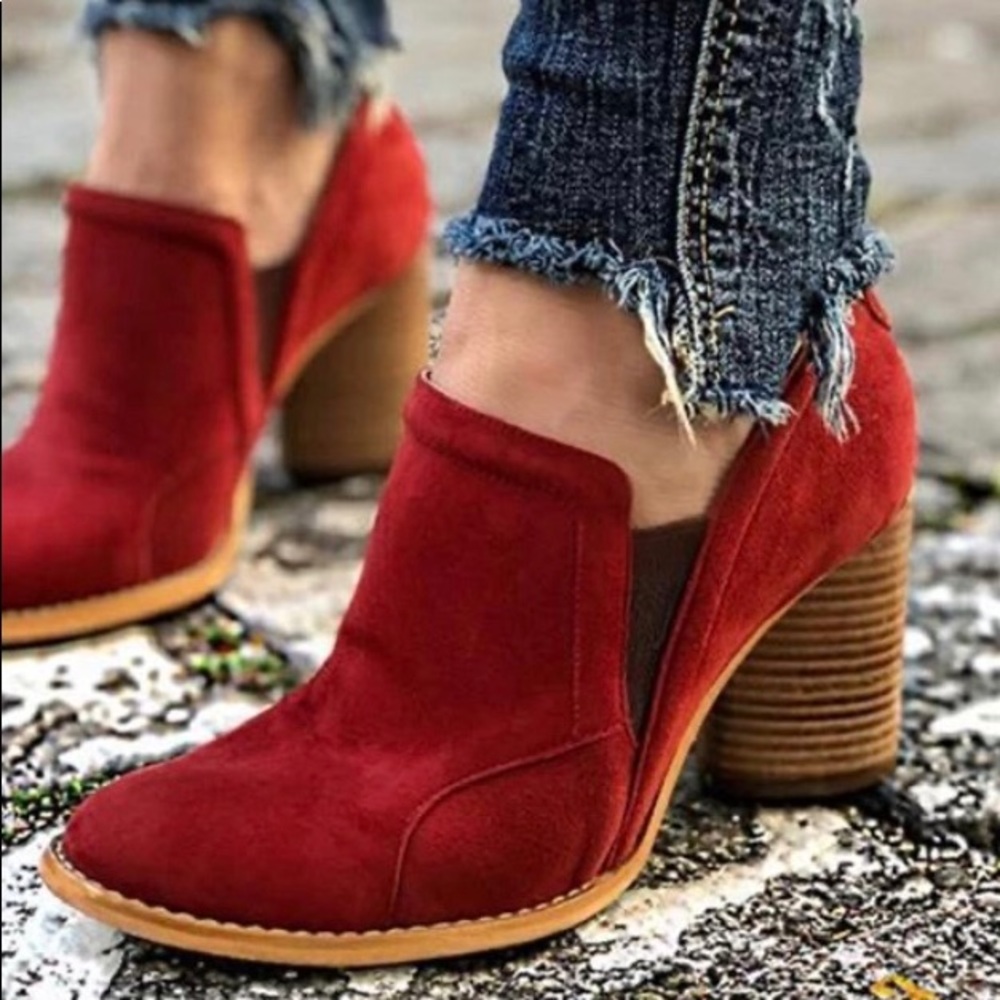 RED booties with round heel